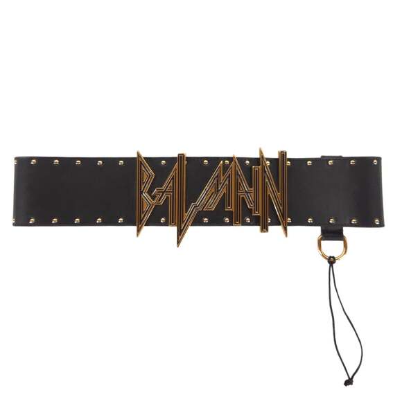 Balmain Statement Logo Lion Head Stud Leather Belt US S FR 36  Womens Black Gold main image 9